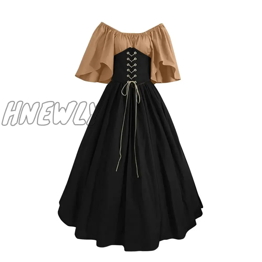 Hnewly Palace Medieval Costume Women Christmas Dress Vintage Victoria Lace Up Vintage Carnival Party Long Robe Cosplay Fancy Clothing Halloween