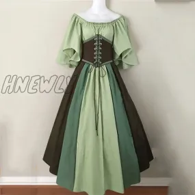 Hnewly Palace Medieval Costume Women Christmas Dress Vintage Victoria Lace Up Vintage Carnival Party Long Robe Cosplay Fancy Clothing Halloween