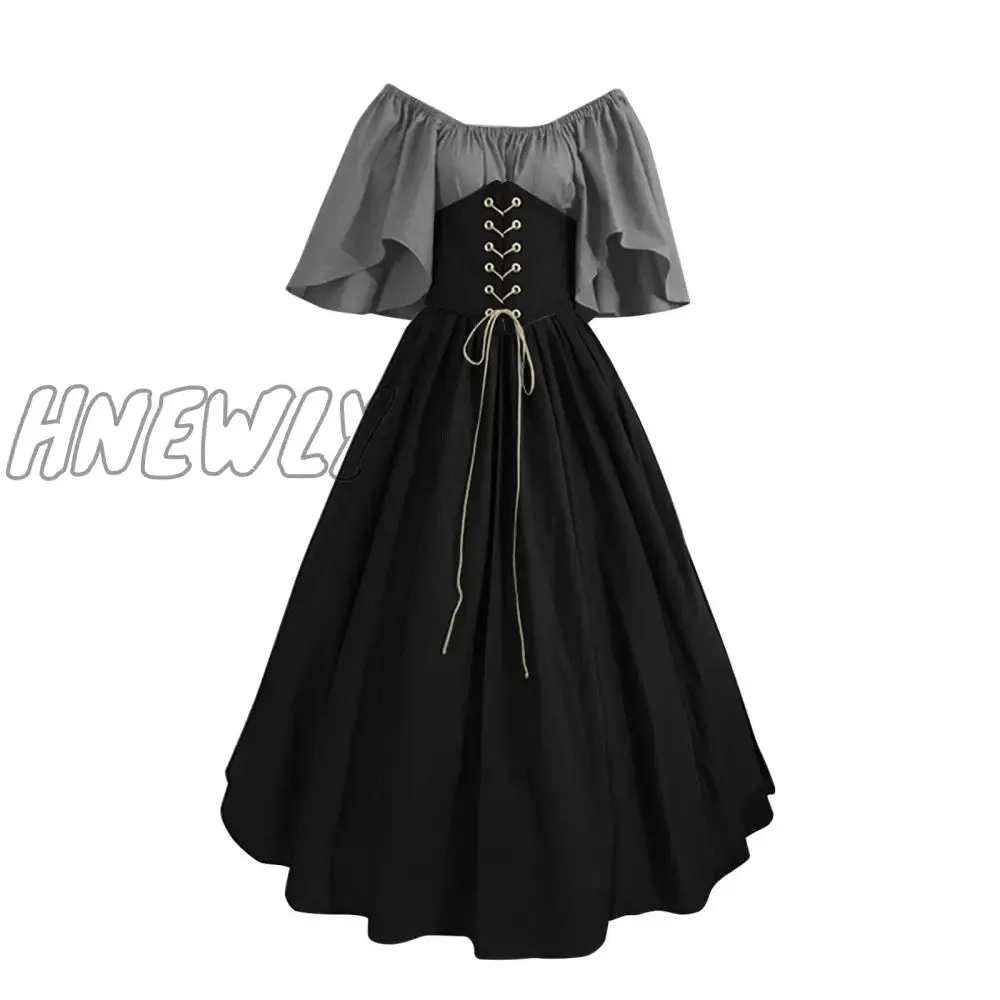 Hnewly Palace Medieval Costume Women Christmas Dress Vintage Victoria Lace Up Vintage Carnival Party Long Robe Cosplay Fancy Clothing Halloween
