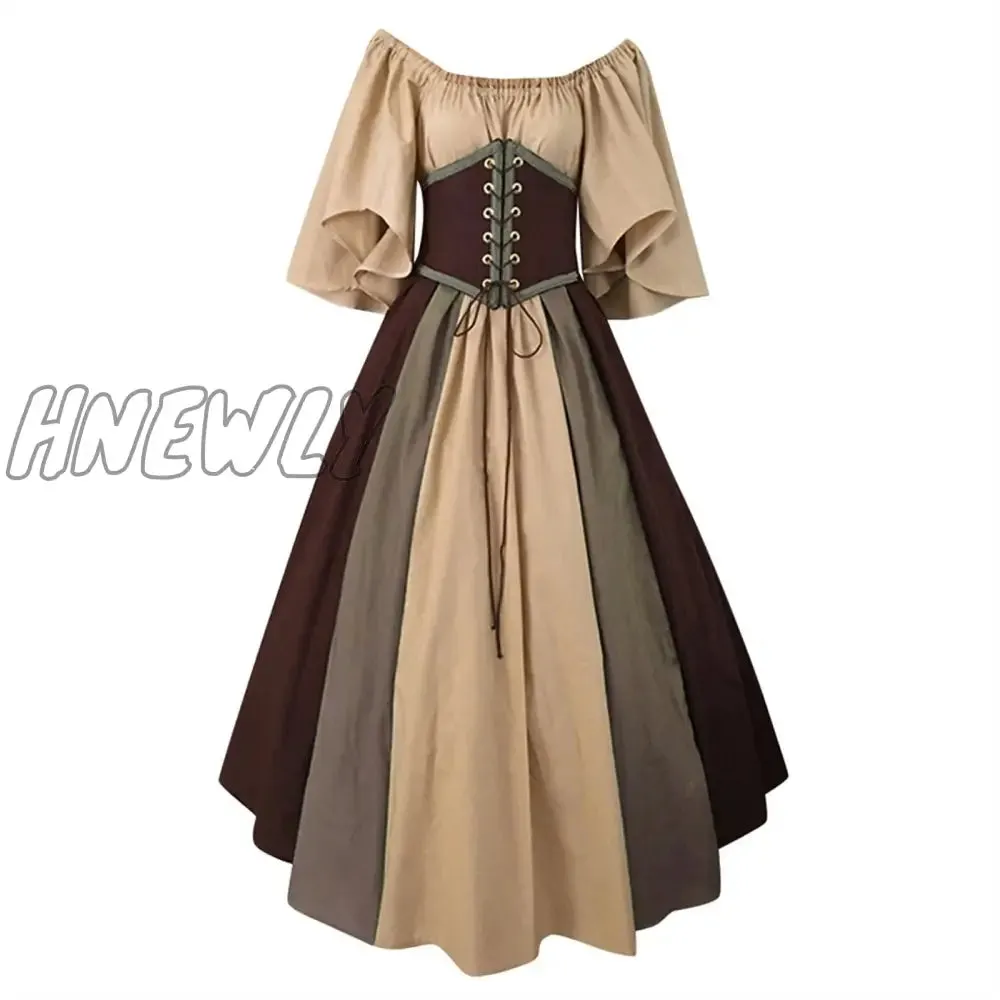 Hnewly Palace Medieval Costume Women Christmas Dress Vintage Victoria Lace Up Vintage Carnival Party Long Robe Cosplay Fancy Clothing Halloween