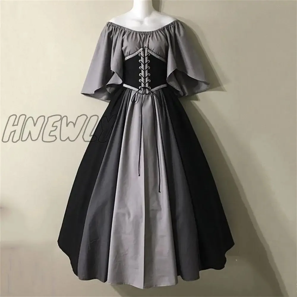 Hnewly Palace Medieval Costume Women Christmas Dress Vintage Victoria Lace Up Vintage Carnival Party Long Robe Cosplay Fancy Clothing Halloween