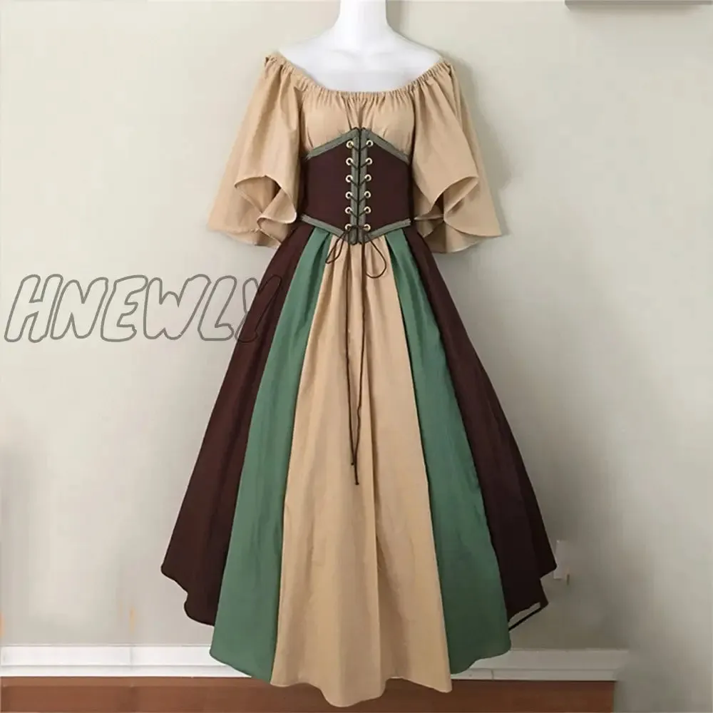 Hnewly Palace Medieval Costume Women Christmas Dress Vintage Victoria Lace Up Vintage Carnival Party Long Robe Cosplay Fancy Clothing Halloween