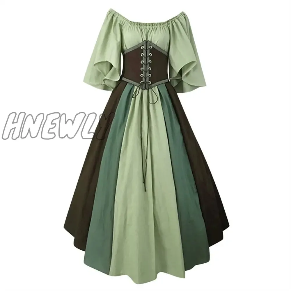 Hnewly Palace Medieval Costume Women Christmas Dress Vintage Victoria Lace Up Vintage Carnival Party Long Robe Cosplay Fancy Clothing Halloween