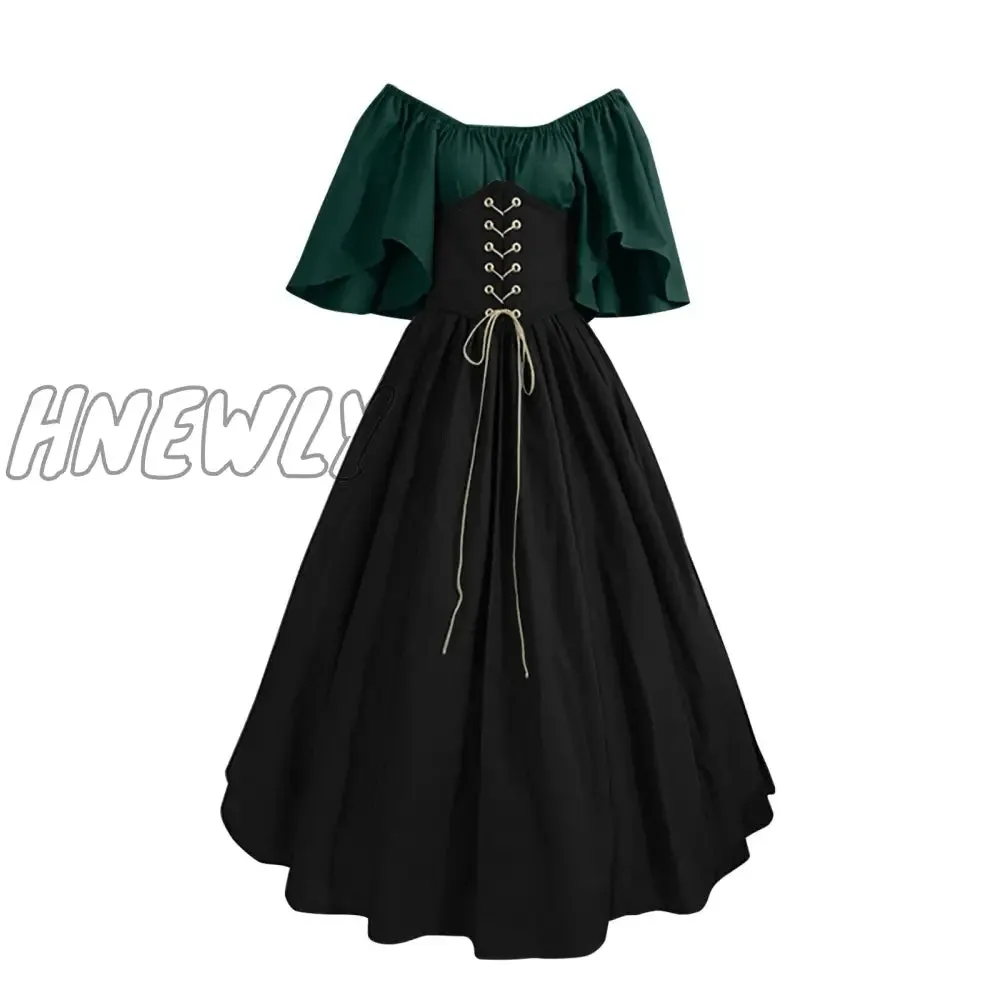Hnewly Palace Medieval Costume Women Christmas Dress Vintage Victoria Lace Up Vintage Carnival Party Long Robe Cosplay Fancy Clothing Halloween