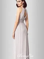 Key Hole A-line Pink Chiffon Long Bridesmaid Dresses