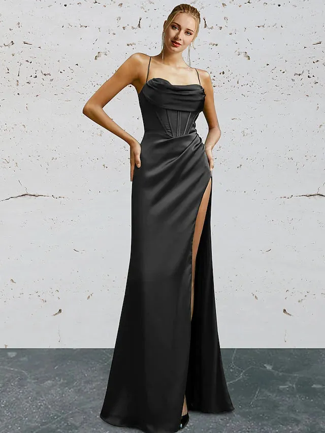 Mermaid / Trumpet Prom Dresses Vintage Dress Prom Floor Length Sleeveless Sweetheart Charmeuse Backless with Slit Party Dress