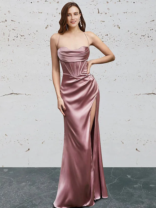 Mermaid / Trumpet Prom Dresses Vintage Dress Prom Floor Length Sleeveless Sweetheart Charmeuse Backless with Slit Party Dress