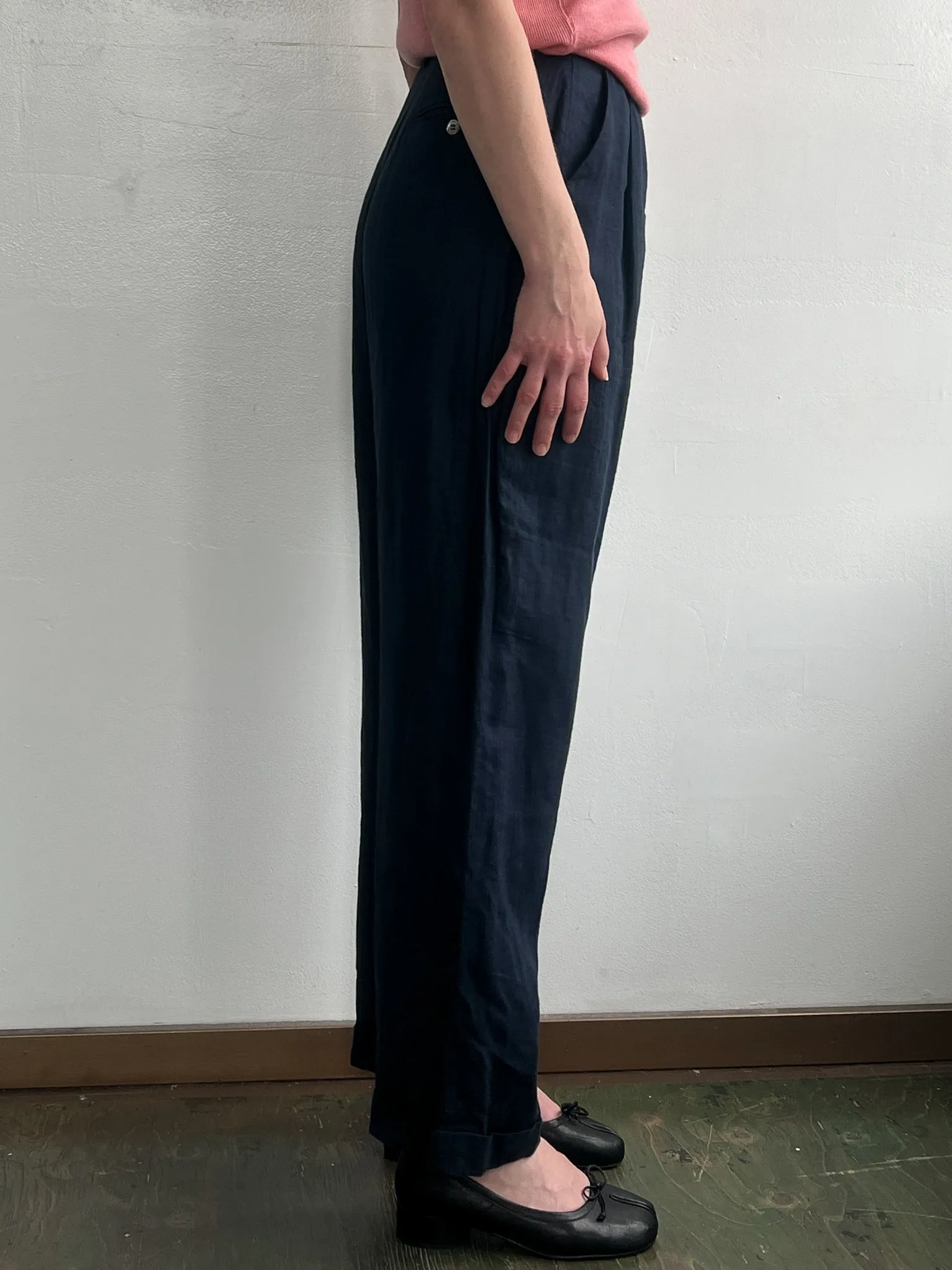 Navy Linen Pleated Pants (S/M)