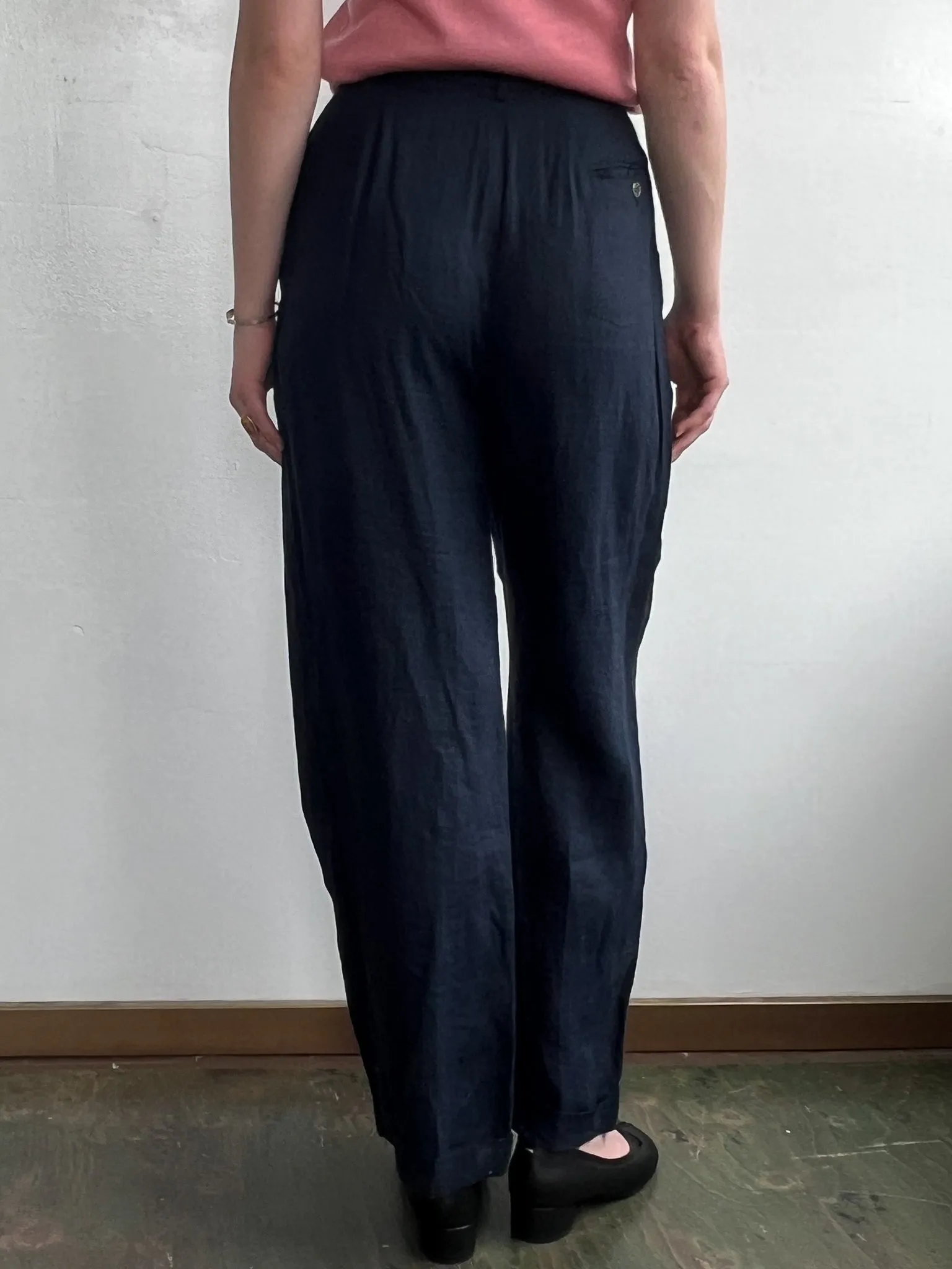 Navy Linen Pleated Pants (S/M)