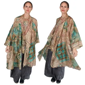 New! Sunheart  Coat Vintage Silk Embroidered Gold Scribble Cachet Coat Sml-7X