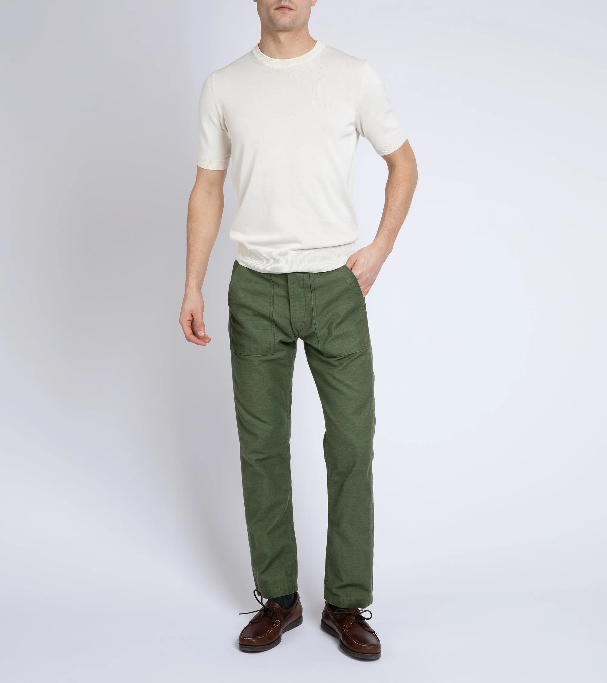 OrSlow Slim Fit Cotton Fatigue Pants: Green