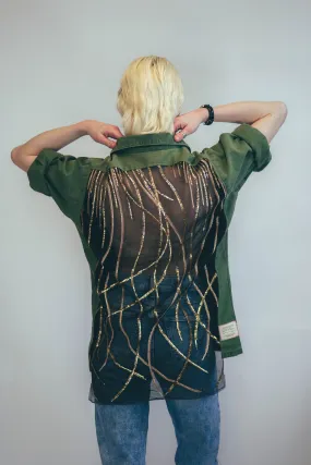 Party Back Shirt - Gold Art-Deco Sequin - Long Sleeve Camo