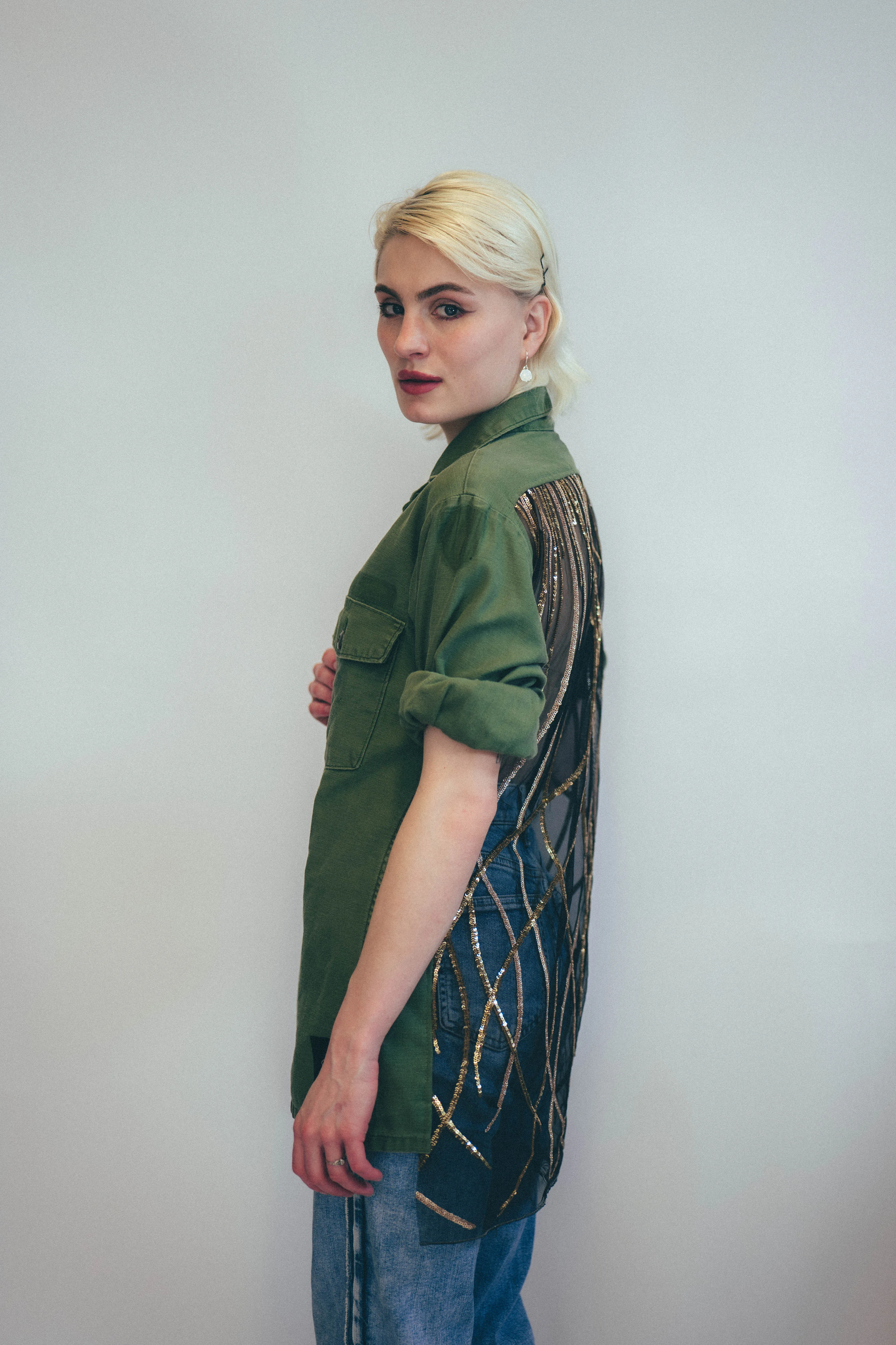 Party Back Shirt - Gold Art-Deco Sequin - Long Sleeve Camo
