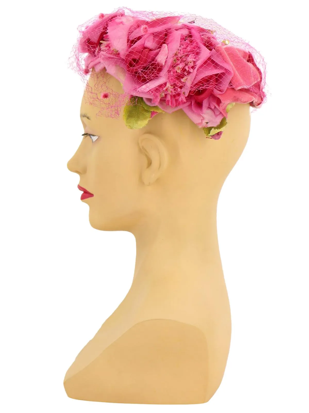 Pink Floral Open Crown Vintage Hat
