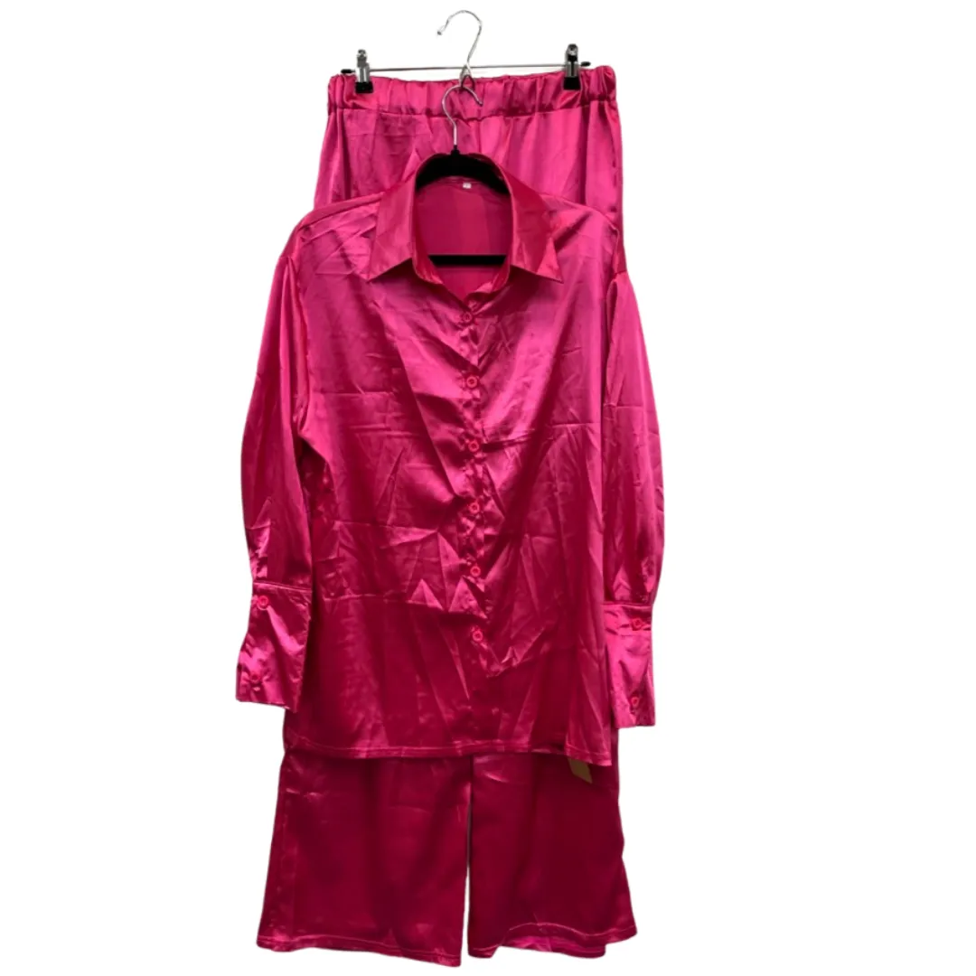 pink satin long-sleeve set - 12/14