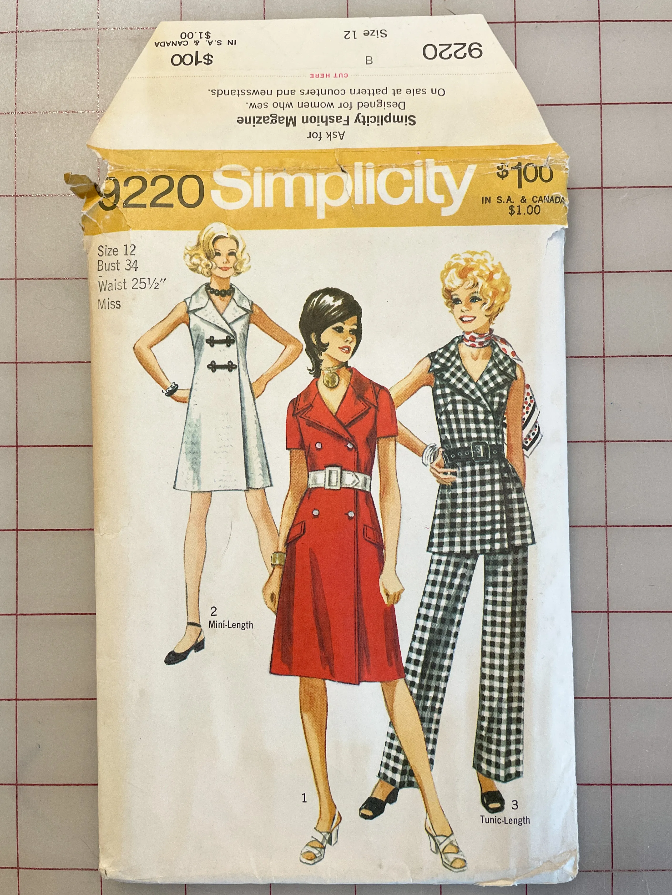 SALE 1970 Simplicity 9220 Pattern - Dress, Tunic and Pants FACTORY FOLDED
