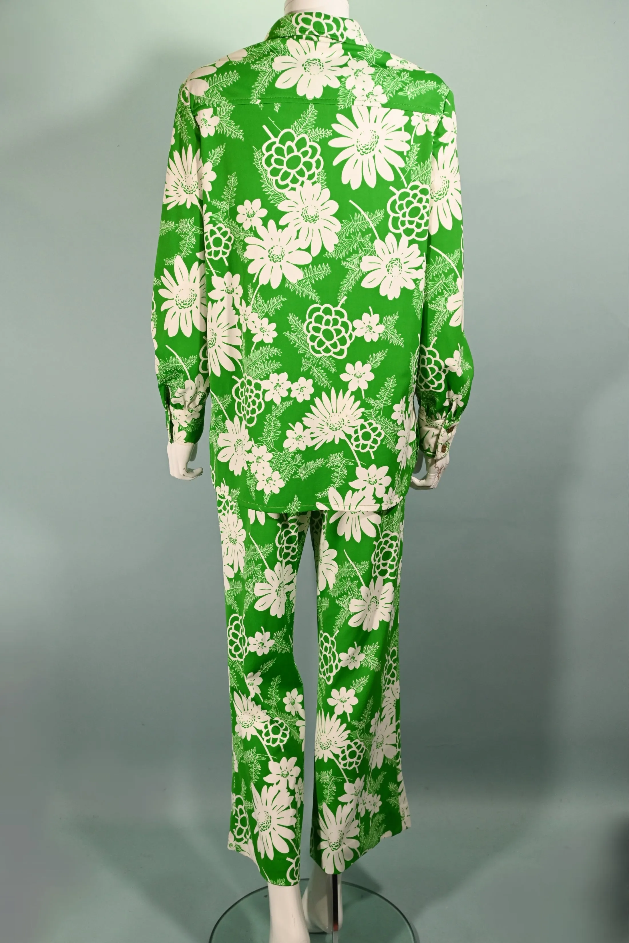 SOLD Vintage 70s 2 Piece Pant Suit, Bright Flower Print Polyester Suit