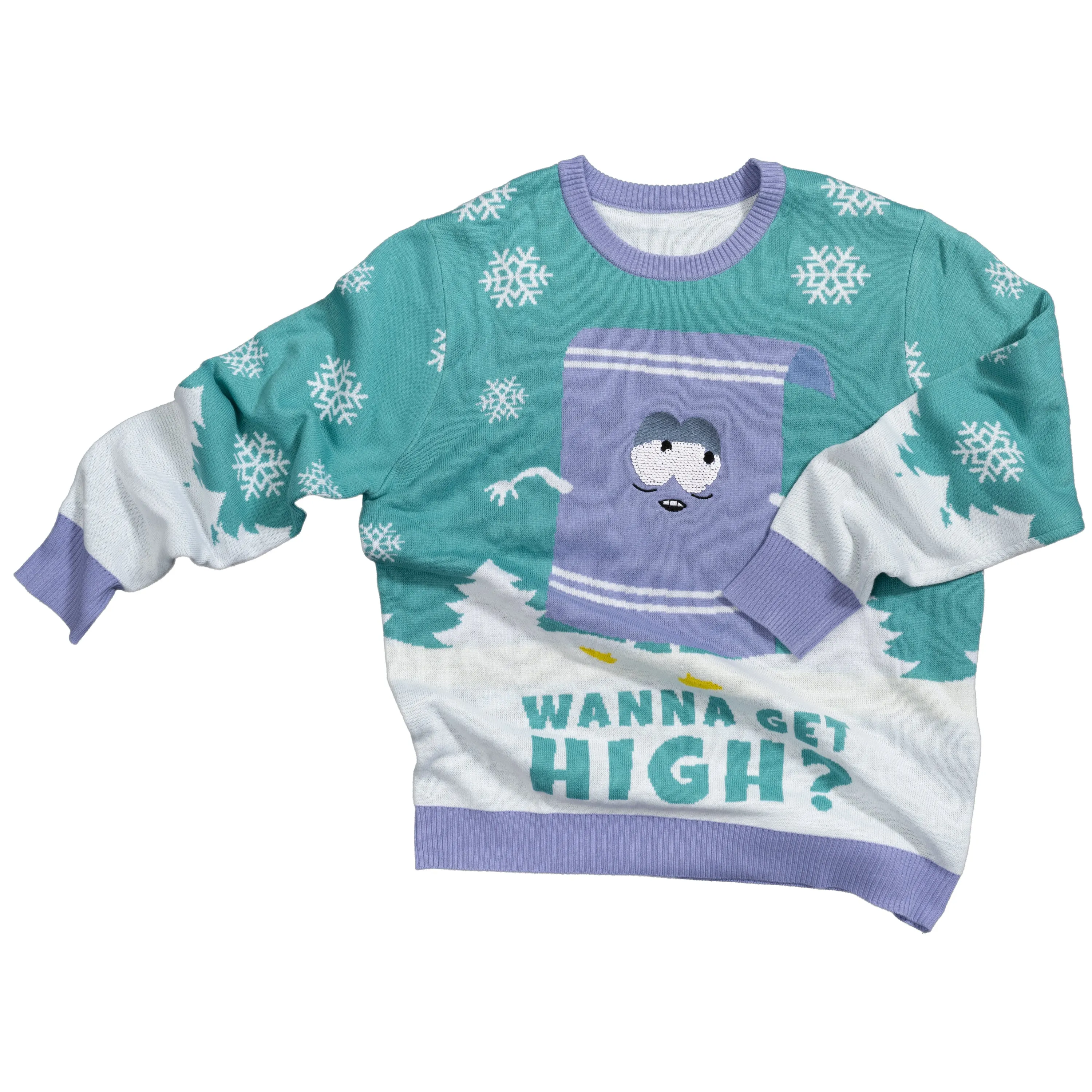 Cozy South Park Towelie Red Eyes Ugly Christmas Sweater - Fun Holiday Apparel for Fans