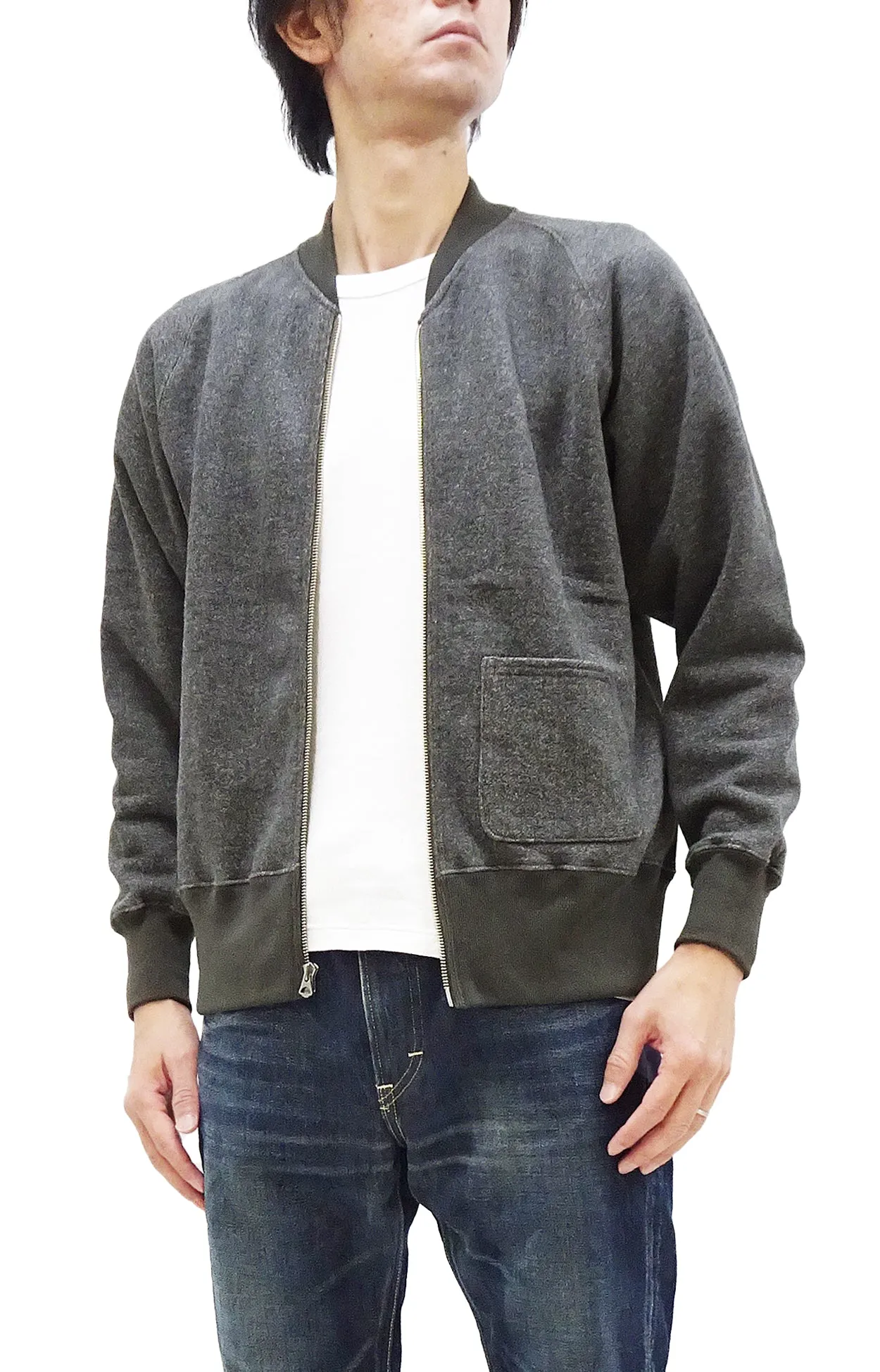 TOYS McCOY Melange Zip-Up Sweatshirt Men's No Hood Heather-Black Full Zip Sweatshirt with Rib Panel TMC2377