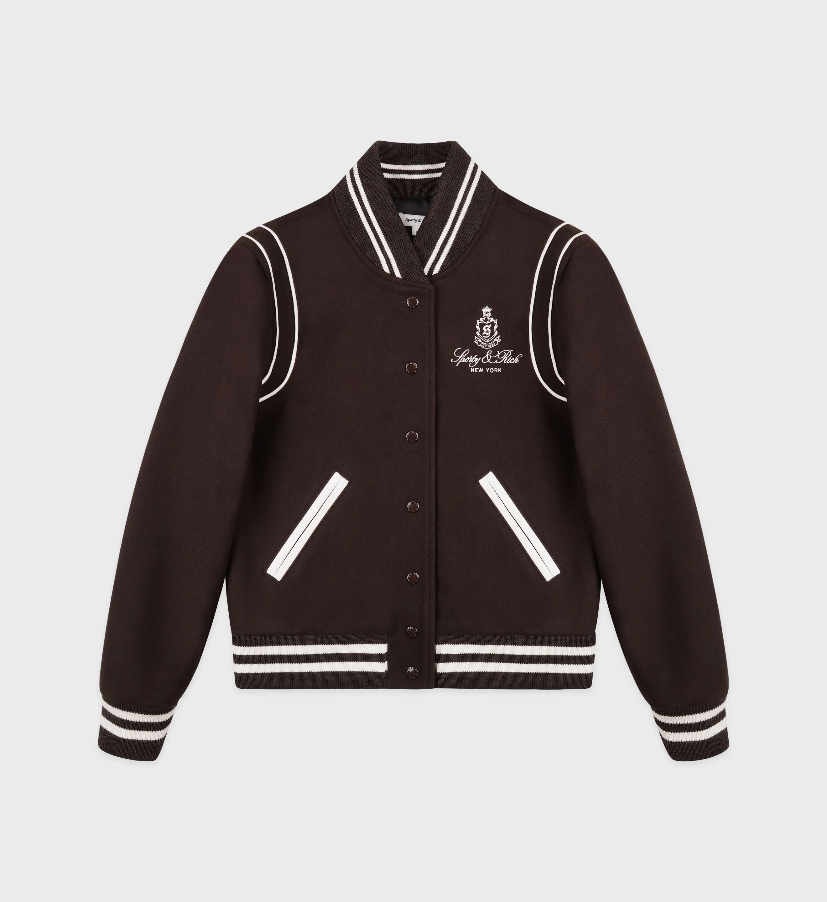Vendome Wool Varsity Jacket - Chocolate/Cream