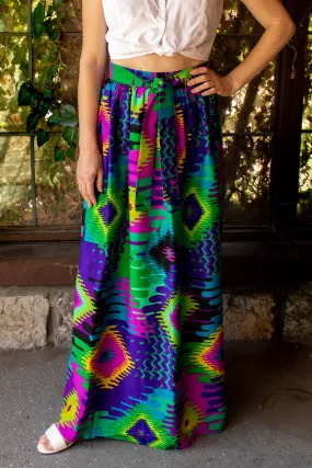 Vintage 1960s Abstract Trippy Pattern Maxi Skirt - Small