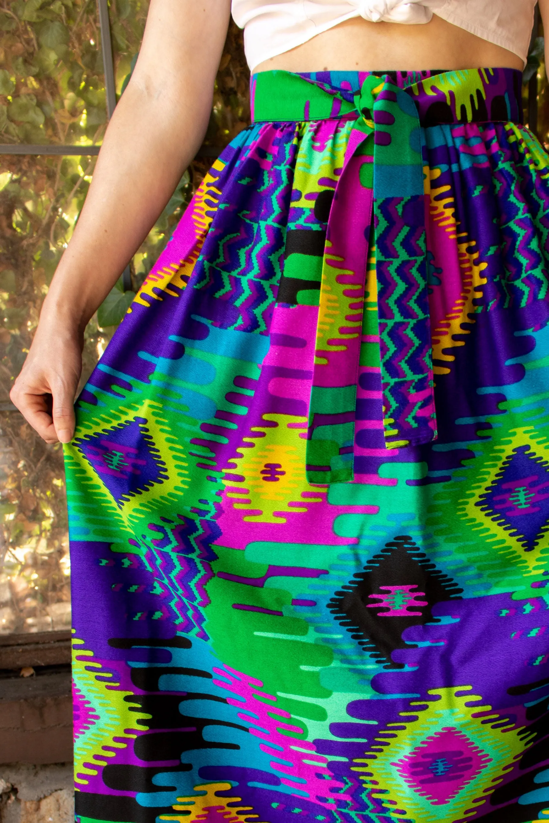 Vintage 1960s Abstract Trippy Pattern Maxi Skirt - Small