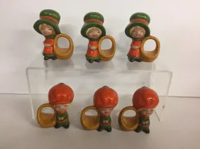 Vintage 1970s Homemade Ceramic Napkin Rings Autumn Colors Figures Set of 6