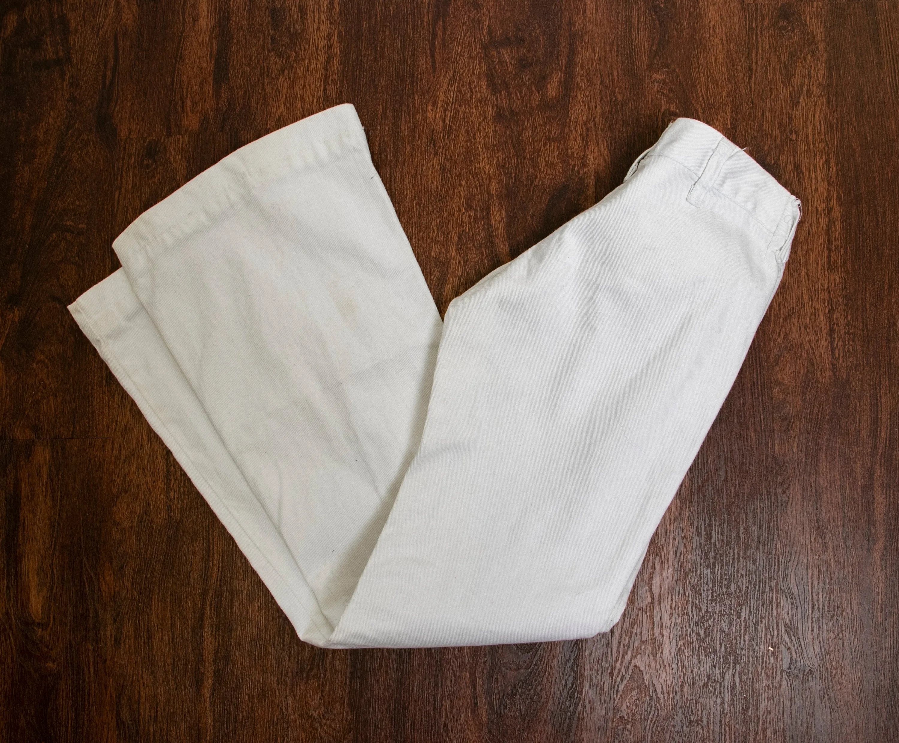 Vintage 1970s Sailor Pants White Cotton Flare Bell Bottoms XS Petite