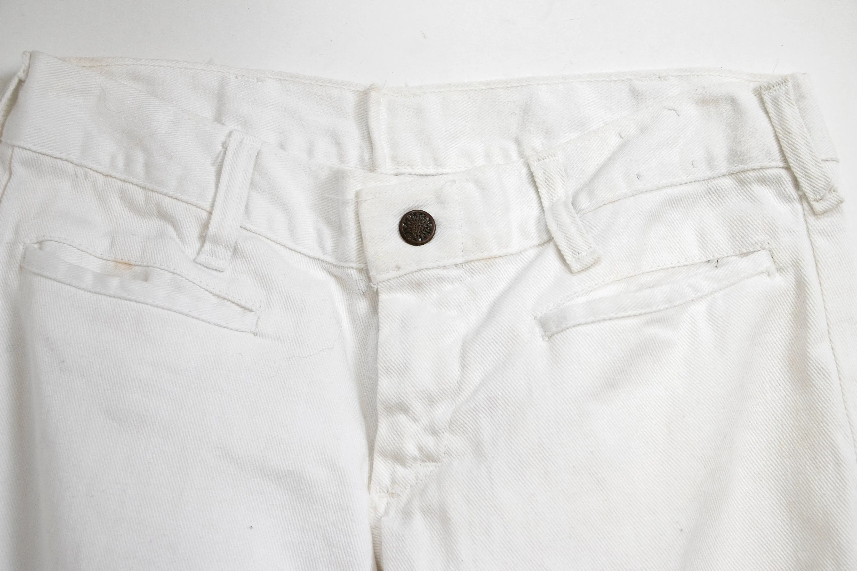 Vintage 1970s Sailor Pants White Cotton Flare Bell Bottoms XS Petite