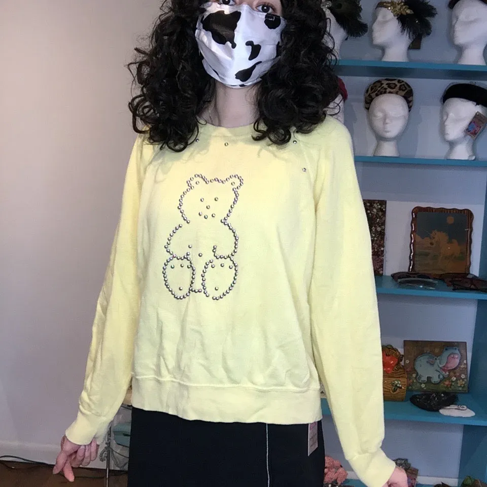 Vintage 80s 90s | Kawaii Embellished Teddy Bear Sweater Sweatshirt | Size L
