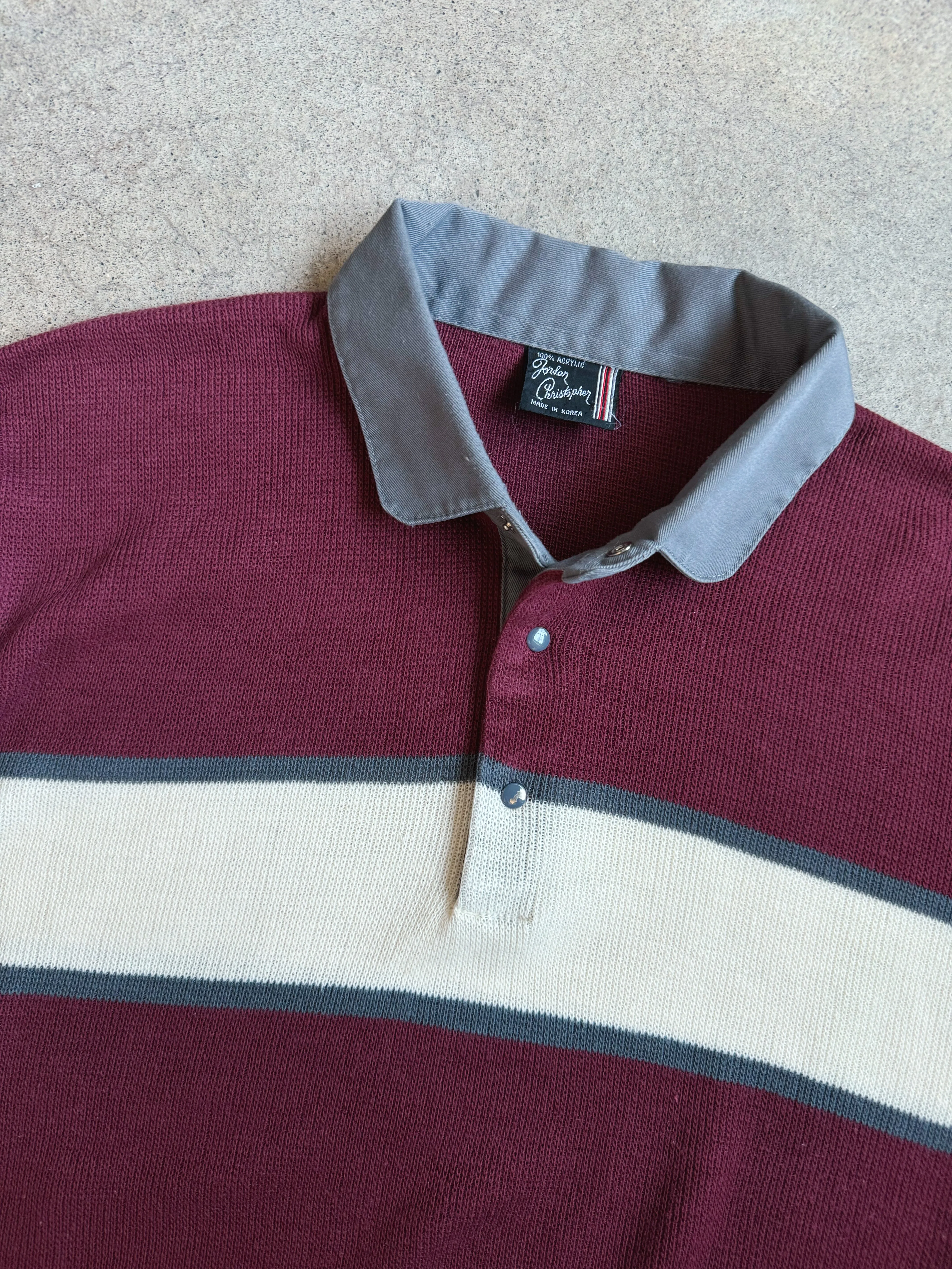 Vintage Burgundy Striped Polo Sweater (XL)