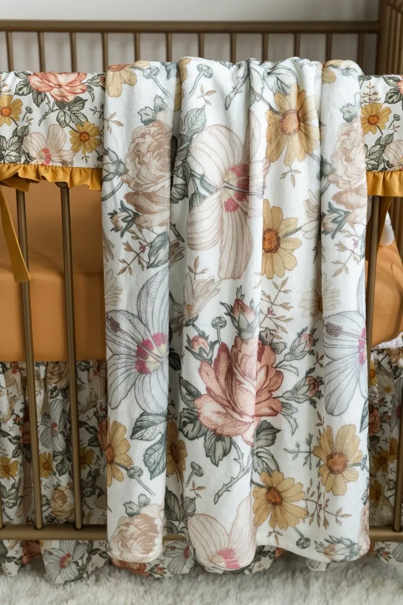 Vintage Earthy Floral Gathered Crib Skirt