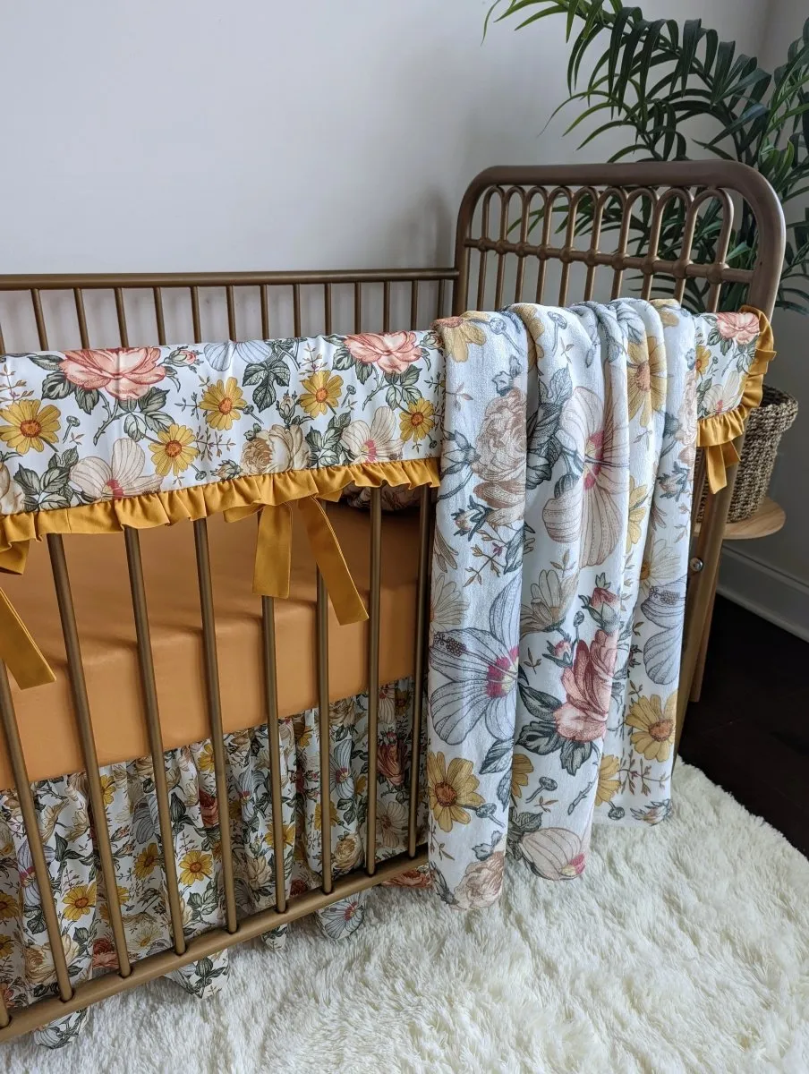 Vintage Earthy Floral Gathered Crib Skirt
