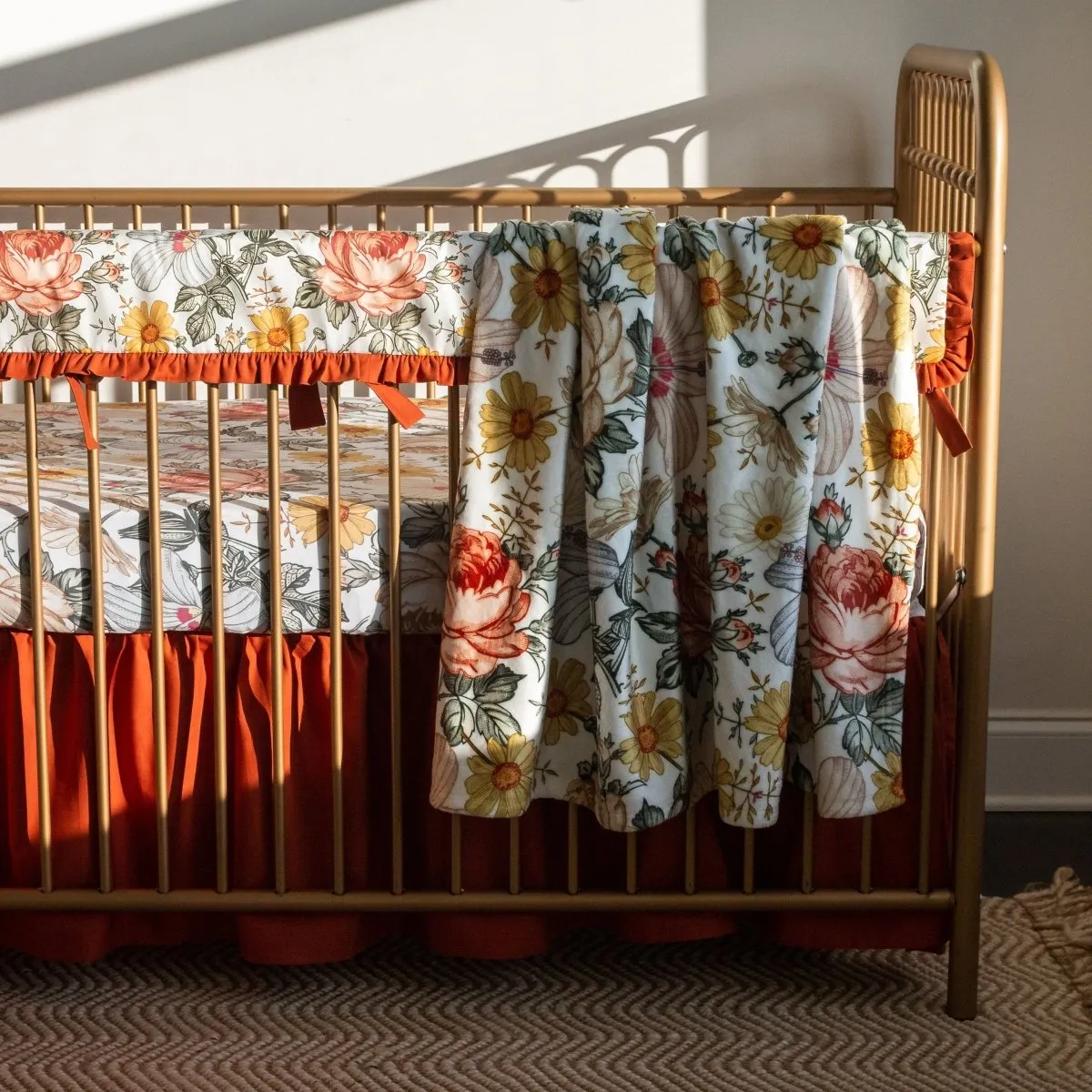 Vintage Earthy Floral Spice Gathered Crib Skirt