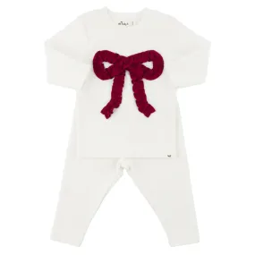 Vintage Red Knit Ruffle Bow Two Piece Set
