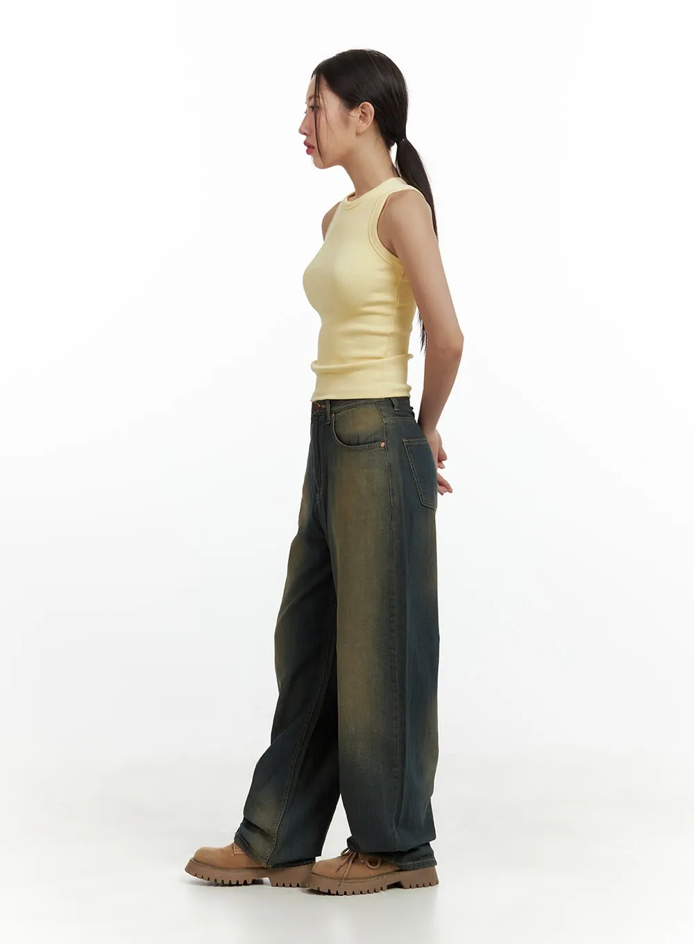 Vintage Washed Denim Baggy Pants CU420