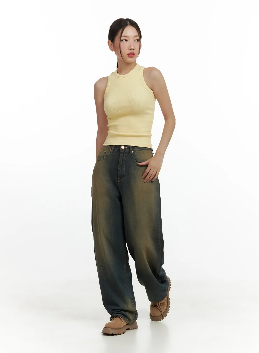 Vintage Washed Denim Baggy Pants CU420