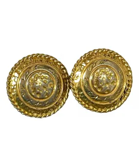 Vintage Yves Saint Laurent golden round logo earring with engraved signature. 0410132