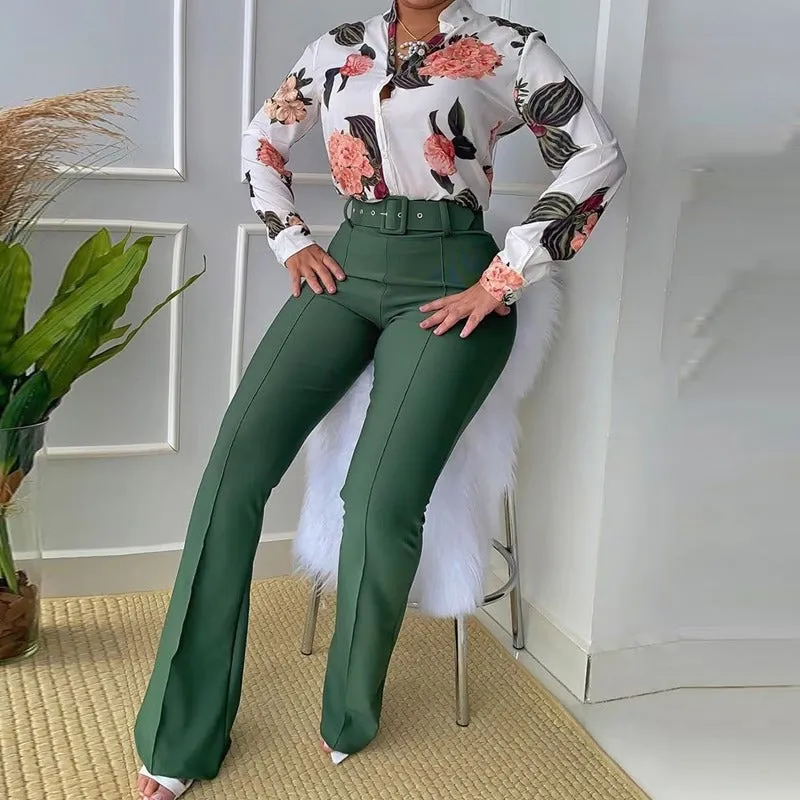 Women's Long Sleeve Floral Pants Set - Size L - 183809