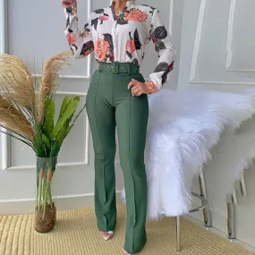 Women's Long Sleeve Floral Pants Set - Size L - 183809