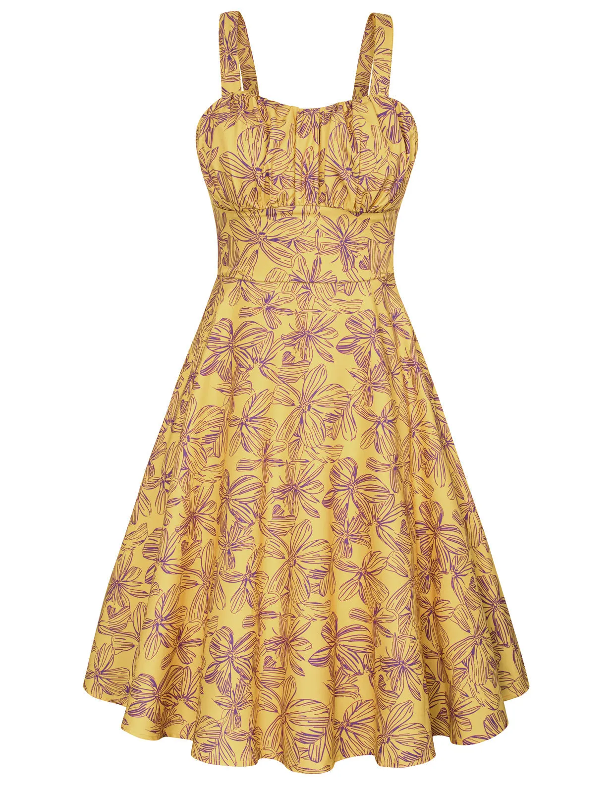Women's Vintage Sleeveless Floral Ruched Summer Cute A-Line Swing Dress