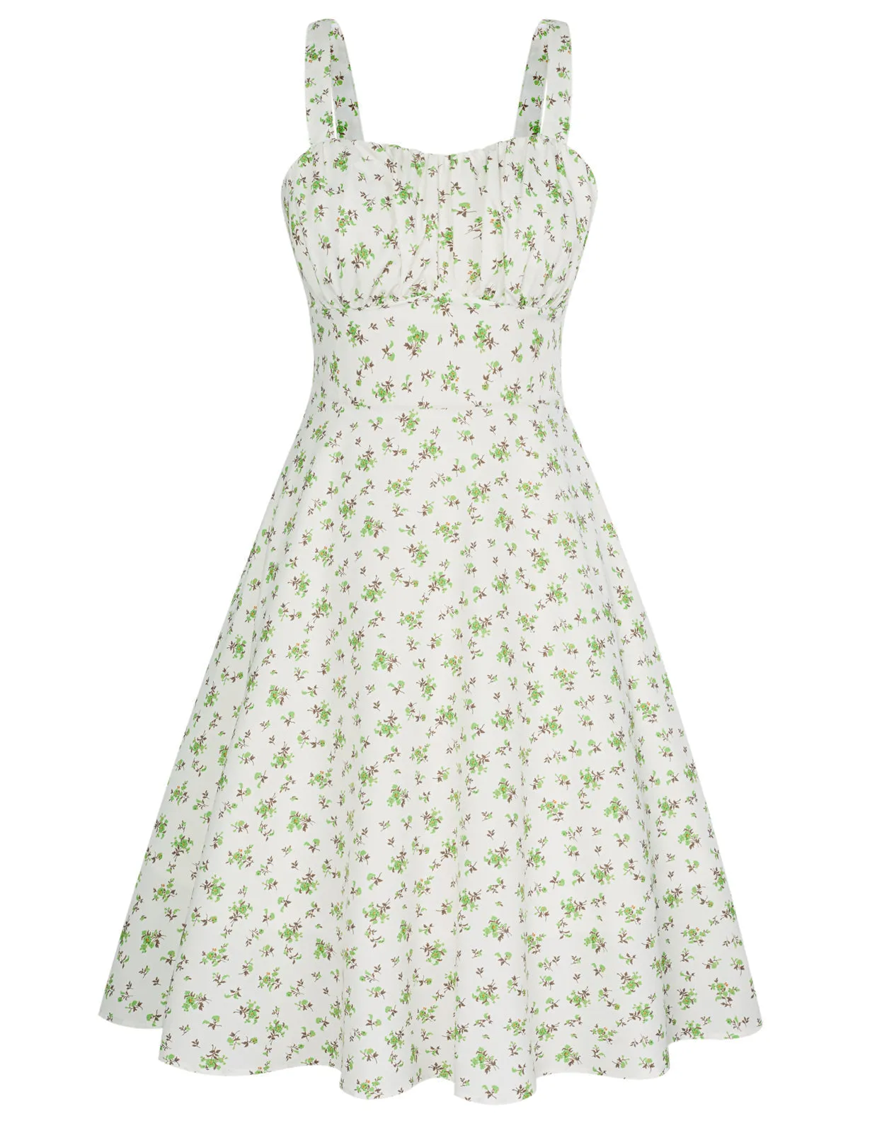Women's Vintage Sleeveless Floral Ruched Summer Cute A-Line Swing Dress
