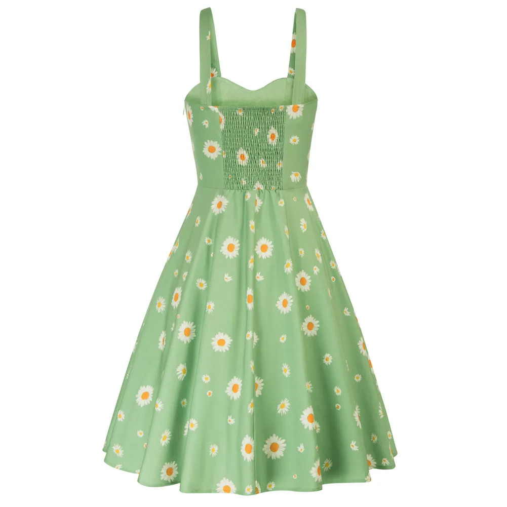 Women's Vintage Sleeveless Floral Ruched Summer Cute A-Line Swing Dress