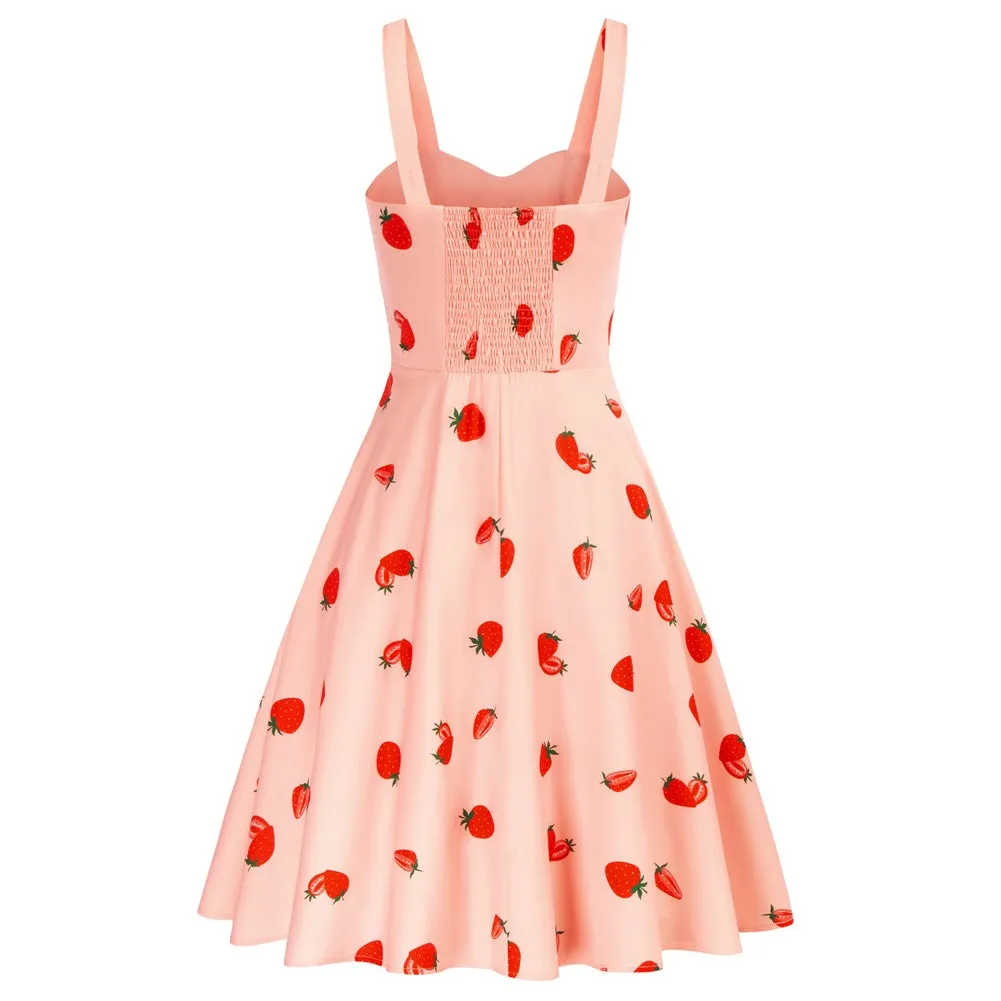 Women's Vintage Sleeveless Floral Ruched Summer Cute A-Line Swing Dress