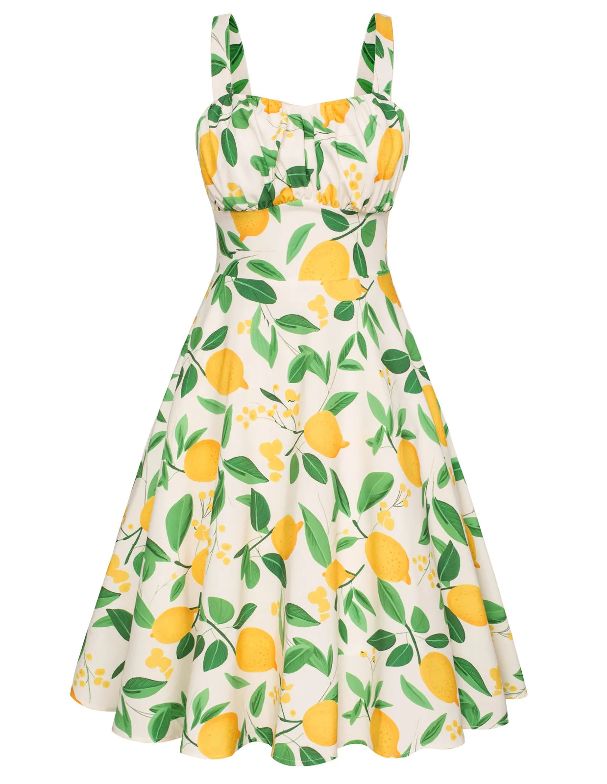 Women's Vintage Sleeveless Floral Ruched Summer Cute A-Line Swing Dress