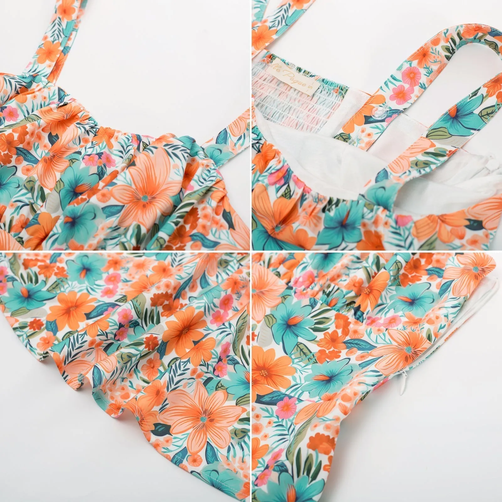 Women's Vintage Sleeveless Floral Ruched Summer Cute A-Line Swing Dress
