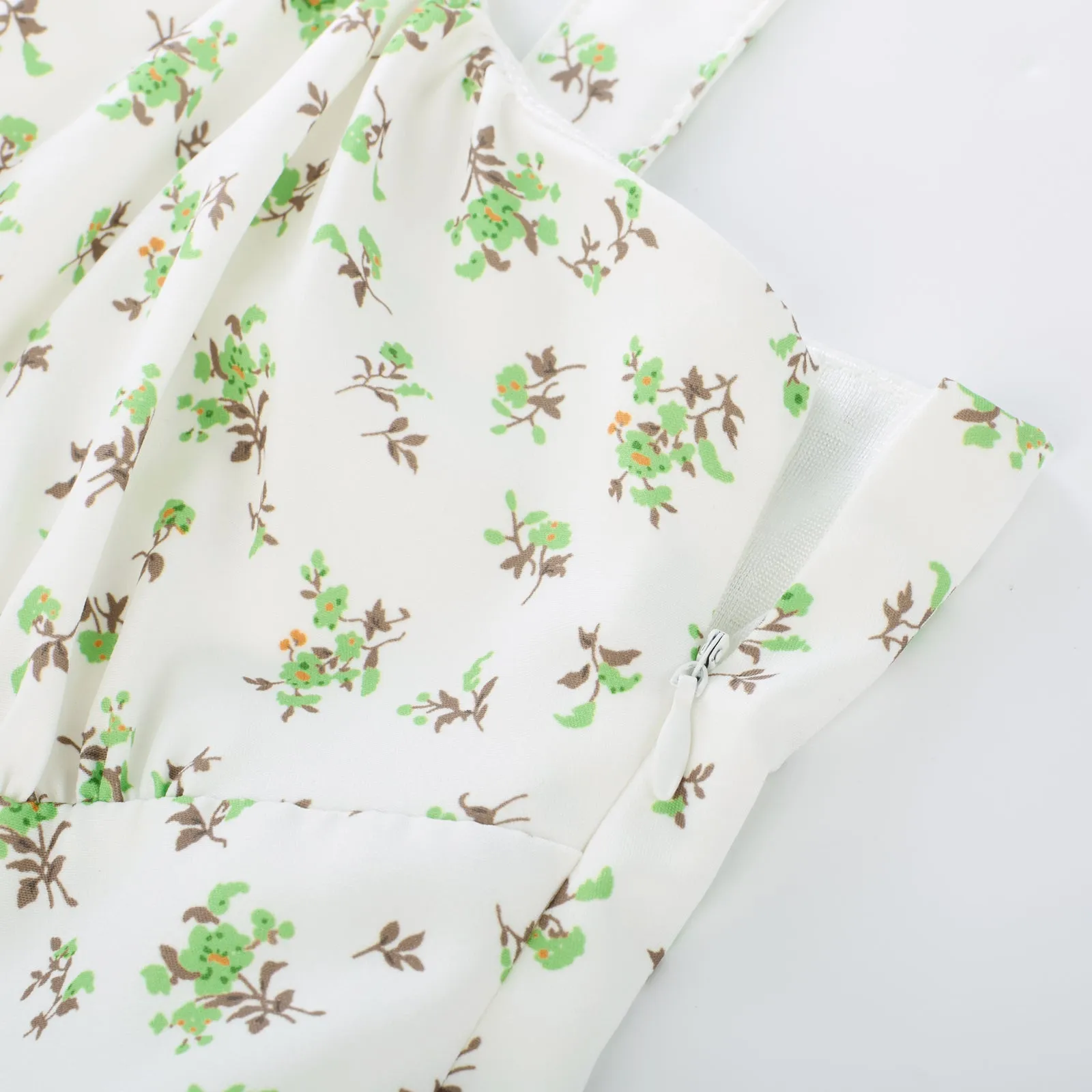 Women's Vintage Sleeveless Floral Ruched Summer Cute A-Line Swing Dress