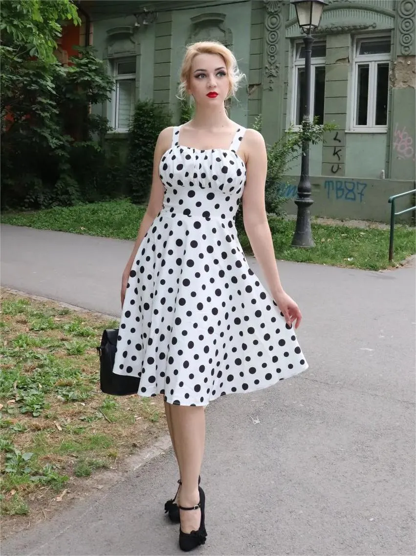 Women's Vintage Sleeveless Floral Ruched Summer Cute A-Line Swing Dress
