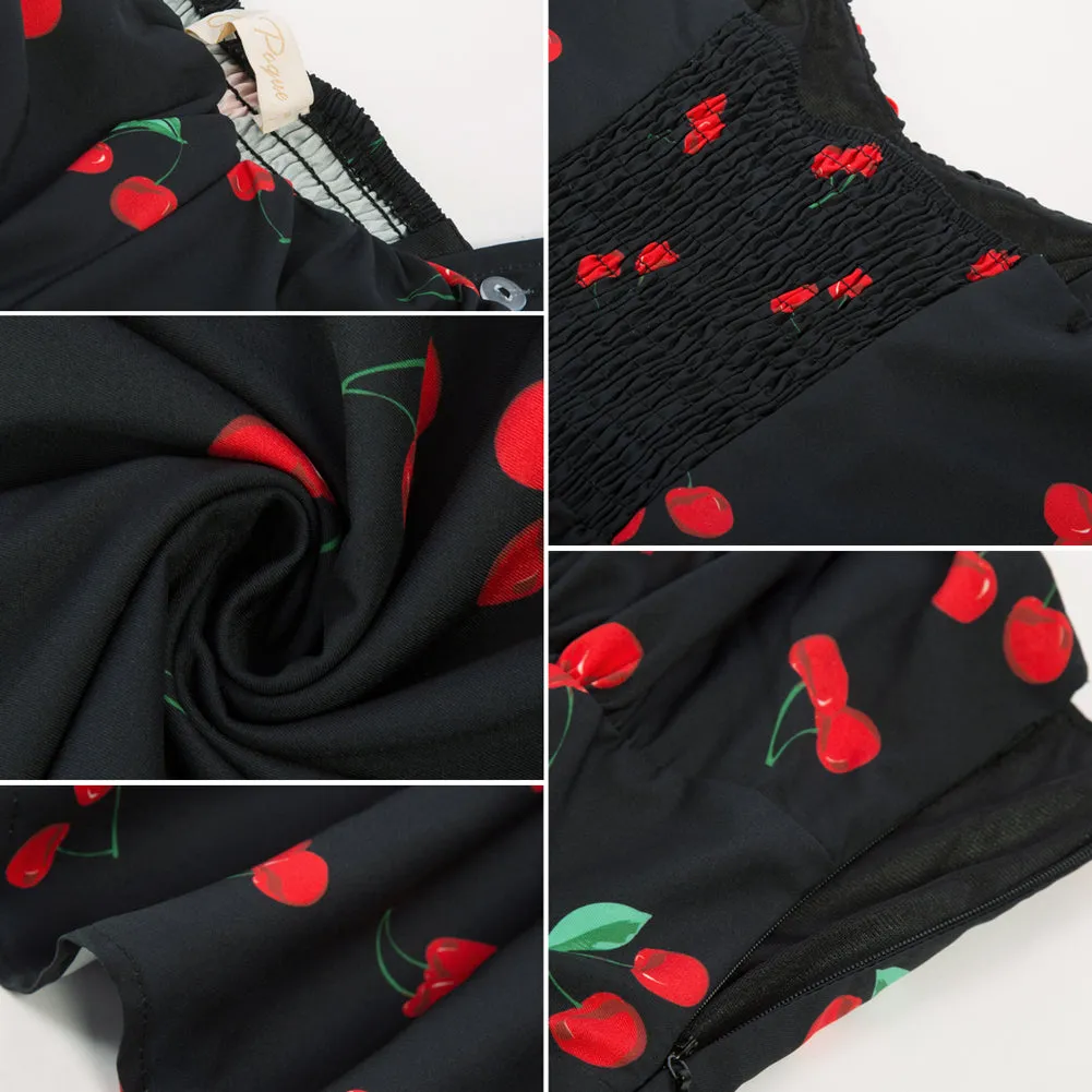 Women's Vintage Sleeveless Floral Ruched Summer Cute A-Line Swing Dress