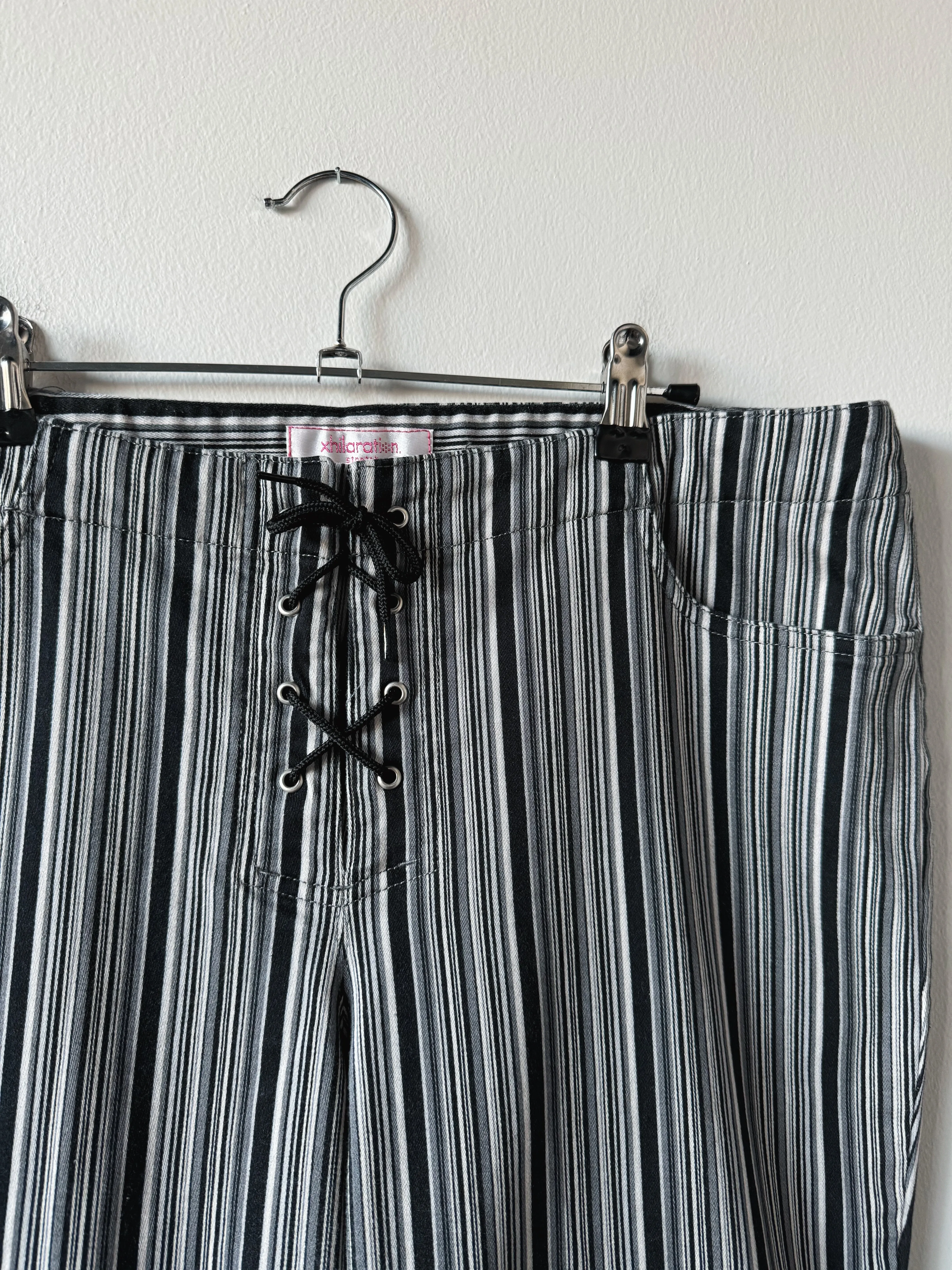 Y2K Black & White Striped Lace Up Pants (L/XL)